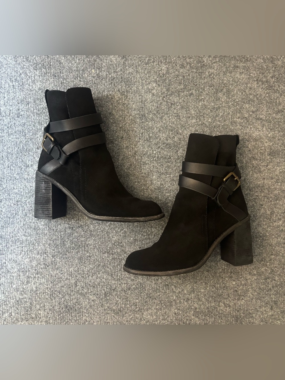 See by Chloe Suede and Leather Buckle Boot Black Womens Size 37